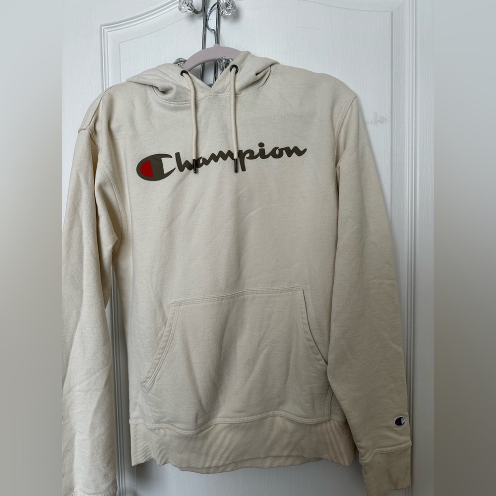 Champion Beige with lined Hoodie with Logo, Men size S, like new condition